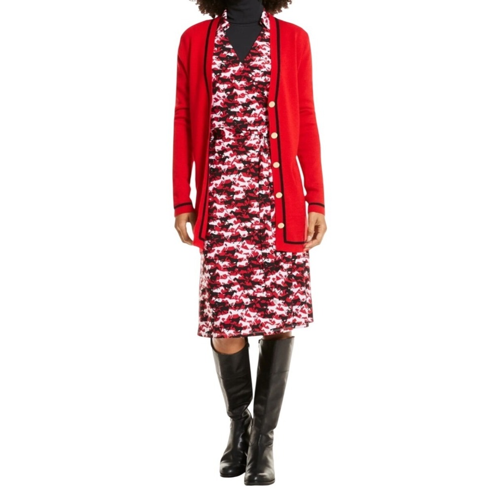 Brooks Brothers Red Horse Print Faux Wrap Dress Womens S Long Sleeve
